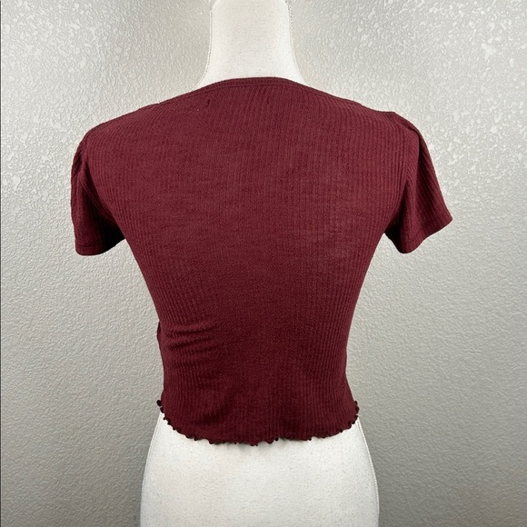 Abercrombie & Fitch Y2K 90's Burgundy Ribbed Lettuce Trim Crop Top Size XS - Picture 5 of 7